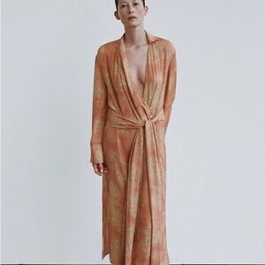 Zara Peach-Tone Tie-Dye Draped Wrap dress